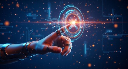 Digital Repair Interface: Futuristic Tool Icon Touch Technology.