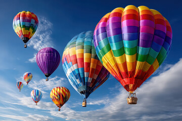 Fototapeta premium Colorful Hot Air Balloons Soaring in a Blue Sky