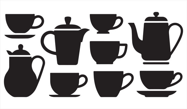 Black silhouette bundle of hot drink containers for menu and branding