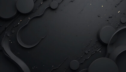 3D image Minimalist Abstract Black Texture Art with Glossy Curves and Gold Specks – Modern Digital Wallpaper.