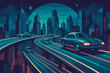 Surfaces characters futuristic flying marks car smoothly fusion text vector icon balanced