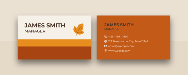 Burnt  Orange Seasonal Business Card Layout. Minimal Autumn Theme Business Card Mockup