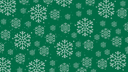 Doodle christmas snow outline seamless pattern with particles adorning a bright green repeating background.