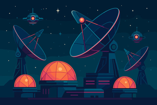 Numbers captions emojis no any technology letters space observatory lights futuristic vector