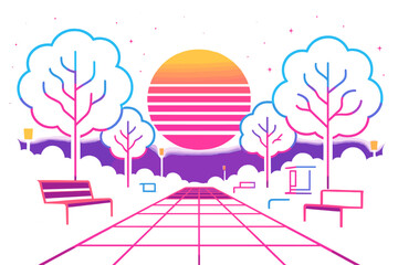 Park negative colors text vector sun icon glowing typography labels neon futuristic