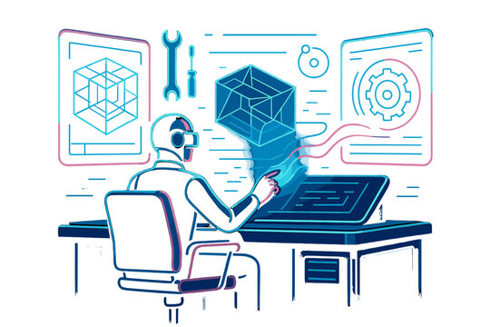 Schematics workstation vector cyrillic holographic style icon chrome dreams futuristic no typography