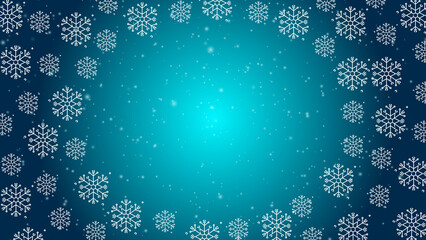 Doodle christmas snow outline seamless pattern with particles adorning a bright teal repeating background.