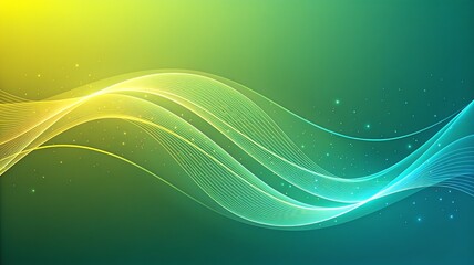 Abstract green and blue vector design with flowing light waves and curves creating a dynamic technological backdrop