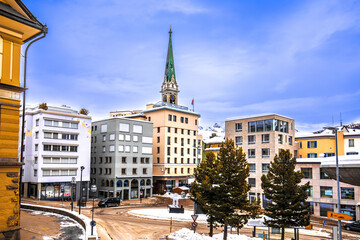 Sankt Moritz street and  main square scenic winter view