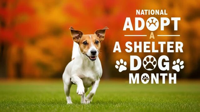 Jack russell terrier promotes national adopt a shelter dog month on grass