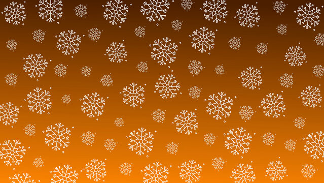 Doodle christmas snow outline seamless pattern adorning a bright orange repeating background
