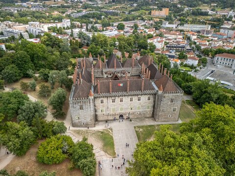 Aerial view of Palace of the Braganza, Guimaraes, Braga, Portugal. It located in the city of Guimar&atilde;es, is a medieval estate and former residence of the  first Dukes of Braganza.