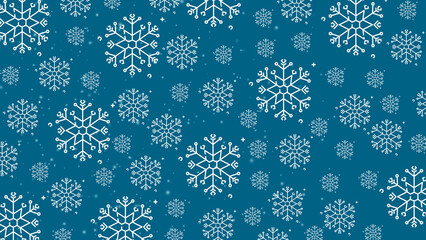 Doodle christmas snow outline seamless pattern with particles adorning a bright teal repeating background.