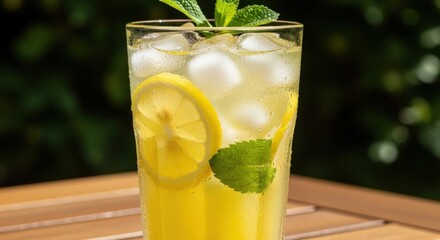 Glass of Lemonade with Mint and Ice Cubes 