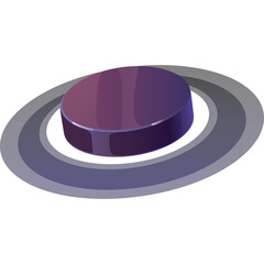 Circular purple planet with dark ring system isolated on white background minimal digital art.