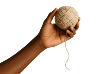 Dark-skin tone hand holding twine ball — PNG transparent