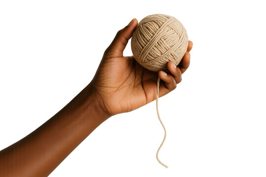 Dark-skin tone hand holding twine ball &mdash; PNG transparent