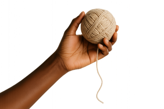 Dark-skin tone hand holding twine ball — PNG transparent