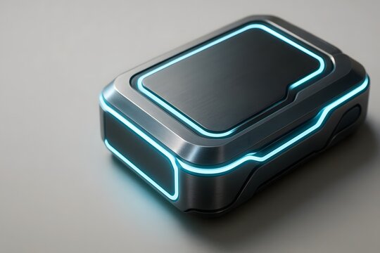 Sleek futuristic black container with neon highlights for tech branding and digital product mockups