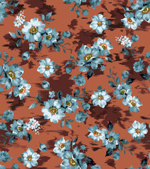 flowers seamless pattern in the wind