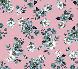 seamless blue floral pattern in pink