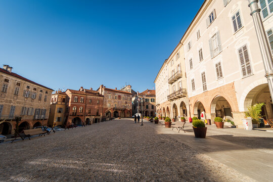 Mondovi, Cuneo, Piedmont, Italy. In the heart of the Langhe Unesco. The upper town piazza.