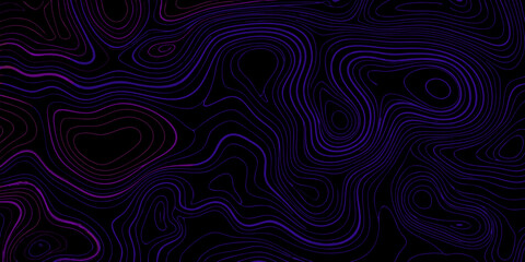 Abstract topographic map lines in vibrant purple and pink gradients on a black background