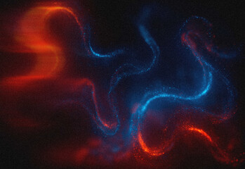 Abstract cosmic dust and nebula swirls in deep space, featuring red and blue luminous filaments weaving through a starry background, evoking wonder and exploration.