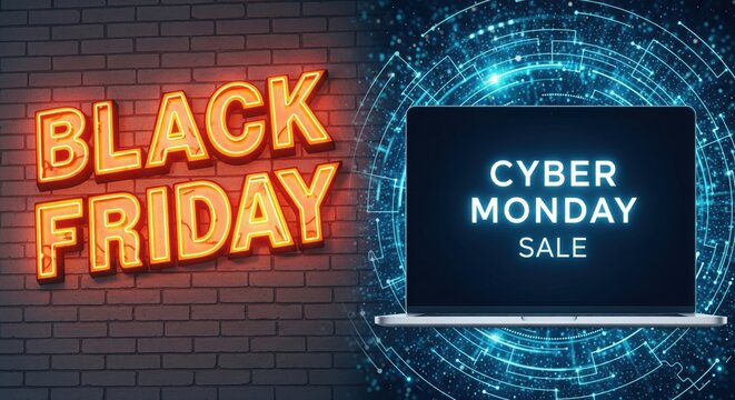 Black friday cyber monday sale with laptop display