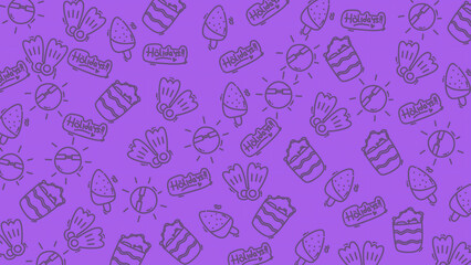 Holiday Doodle Pattern with Summer Elements on Purple Background