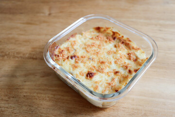 Delicious Baked Casserole Dish in a Glass Container.