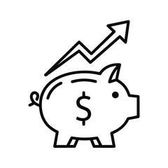 Piggy bank with a rising arrow indicating financial growth