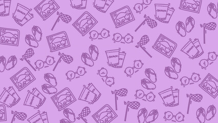 Purple Holiday Doodle Pattern Background with Vacation and Travel Elements