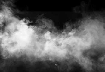 Close up of swirling white smoke against a deep black background, creating a dramatic ethereal atmosphere perfect for cinematic design visuals, and abstract art compositions