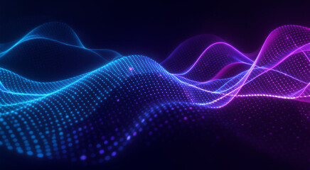 Neon Digital Wave Matrix Of Colorful Dots Flowing Across A Dark Horizon background Technology