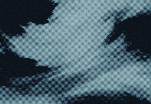 Closeup of an abstract blue texture featuring grainy noise and soft gradient, creating a moody, painterly background with navy shadows and teal highlights for digital design