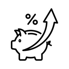 Piggy bank with a growth arrow and percentage symbol