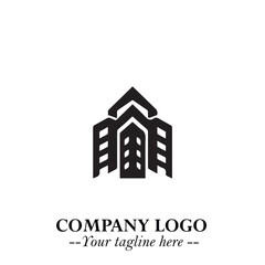 Building Logo Symbol in Black on the White Background with Modern Minimal Architecture Design