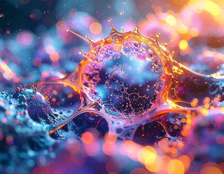 Abstract splash with bright bokeh, glowing particles