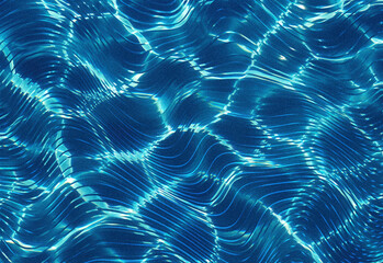 Crystal blue water surface with shimmering light reflections and gentle ripples, creating a tranquil, dynamic visual ideal for advertising, branding, travel, and lifestyle