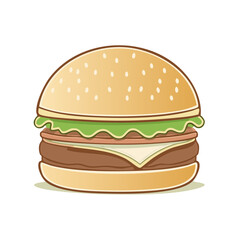 Delicious cartoon hamburger with fresh lettuce cheese and a savory patty perfect for fast food menu designs