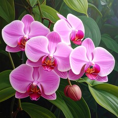 Elegant Pink Orchid Blossoms in Full Bloom - A Floral Masterpiece.
