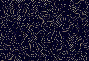 Abstract topographic contour pattern on deep navy background with white curvilinear lines forming geometric waves and organic shapes for modern design projects