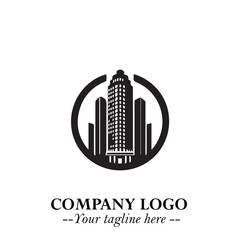Building Logo Symbol in Black on the White Background with Modern Minimal Architecture Design