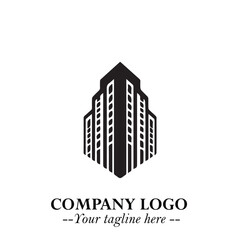 Building Logo Symbol in Black on the White Background with Modern Minimal Architecture Design
