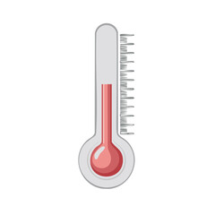 Cartoon thermometer illustration with red liquid, temperature measurement