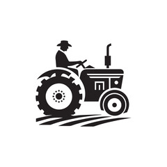 Farmer Driving Tractor Silhouette Vector | Agriculture Field Illustration