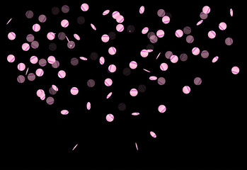 Vibrant pink confetti petals fluttering across a deep black background creating a festive glamorous atmosphere ideal for event invitations party campaigns and celebratory visuals