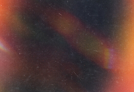 Dreamlike cosmic background featuring a dark starry night sky with subtle rainbow aurora arcs across warm red and orange edges, evoking vintage film grain and celestial atmosphere