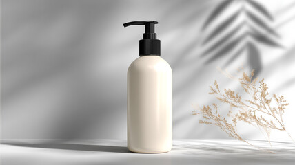 Shampoo bottle mockup with pump, minimal background